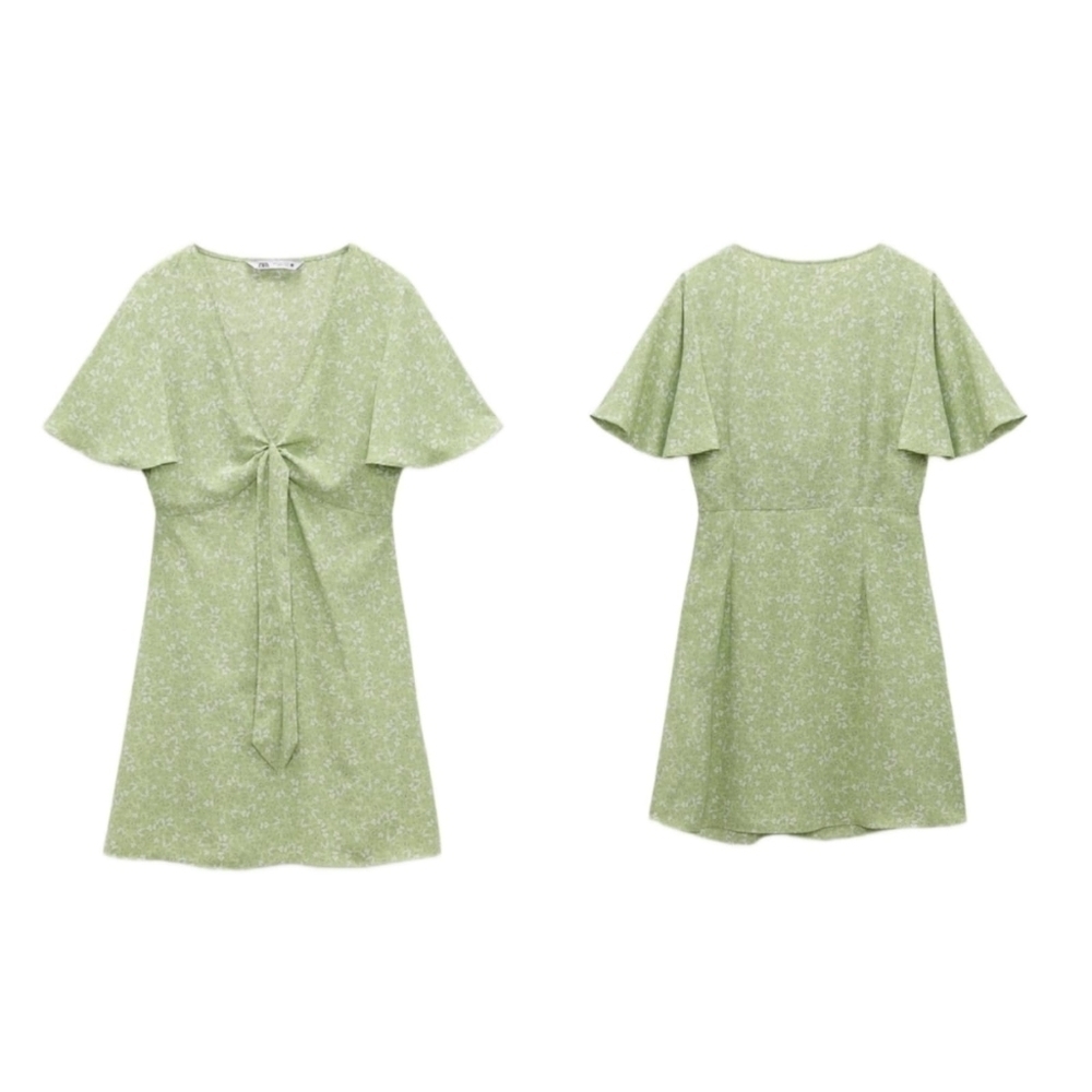 COPY - ZARA FLORAL PRINT MINI DRESS GREEN/WHITE | 8351/044 SIZE XL